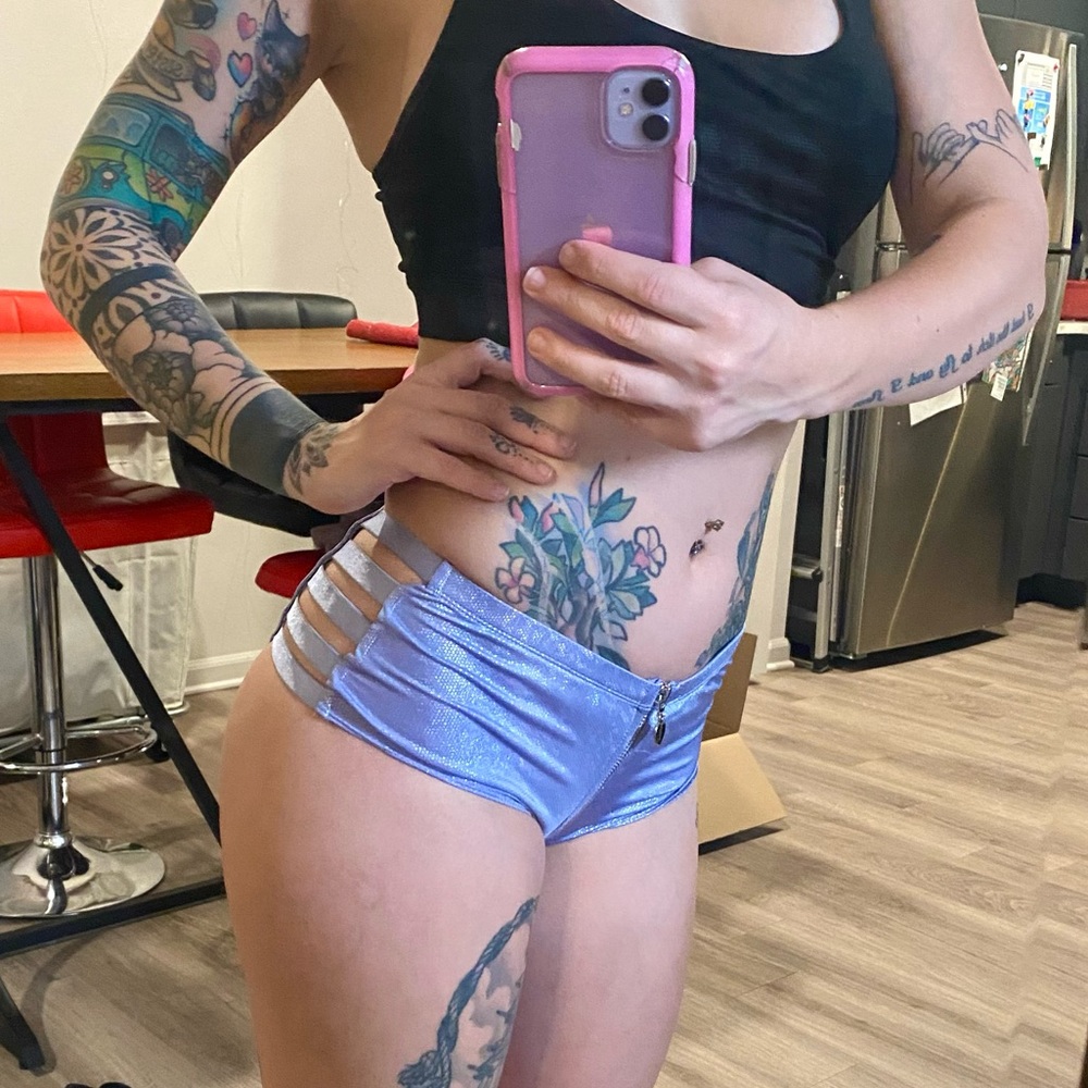 Club EXX/ DollsKill Purple Holographic Hot Pants